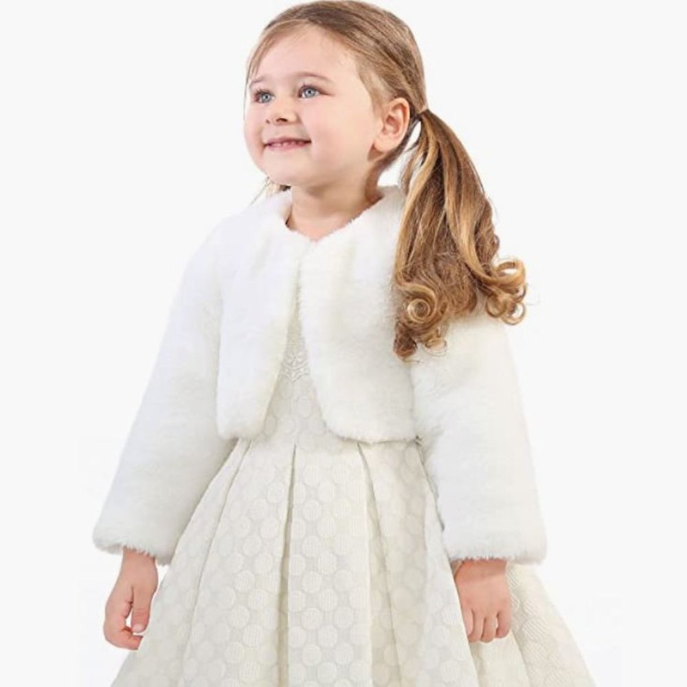 Girls Cozy Faux Fur Bolero Jacket Shrug girls size 9 white